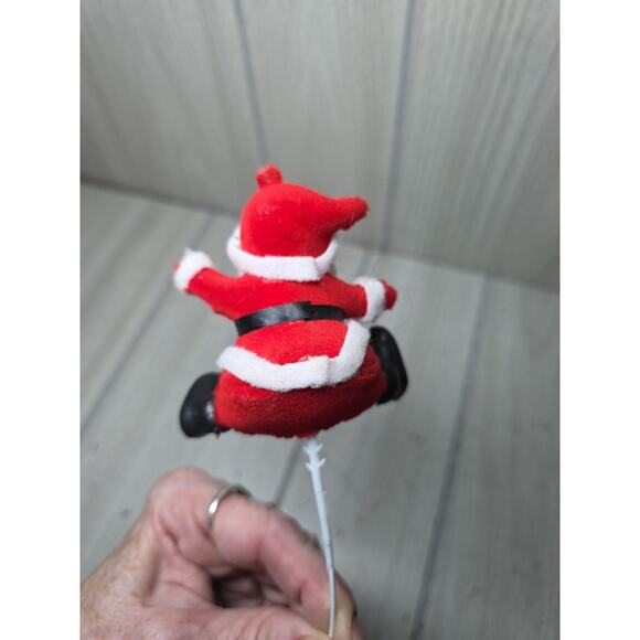 Vtg Flocked Snowman Santa Blowmold Decorative Pick Christmas Tree Decor Set Of 3 - Picture 15 of 15